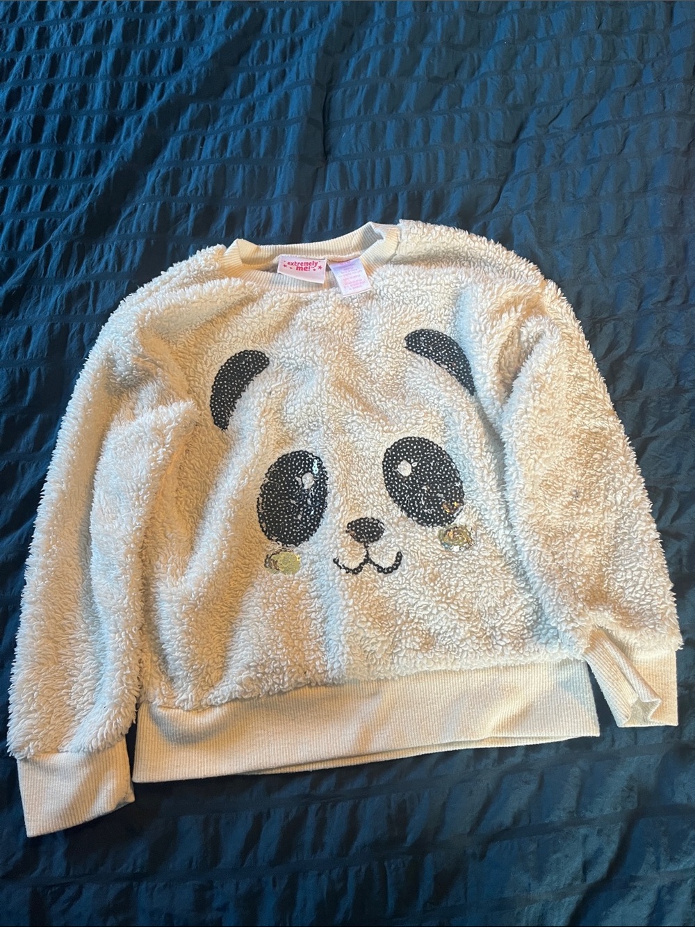 Girls Cream Fuzzy Panda Pullover Sweatshirt
